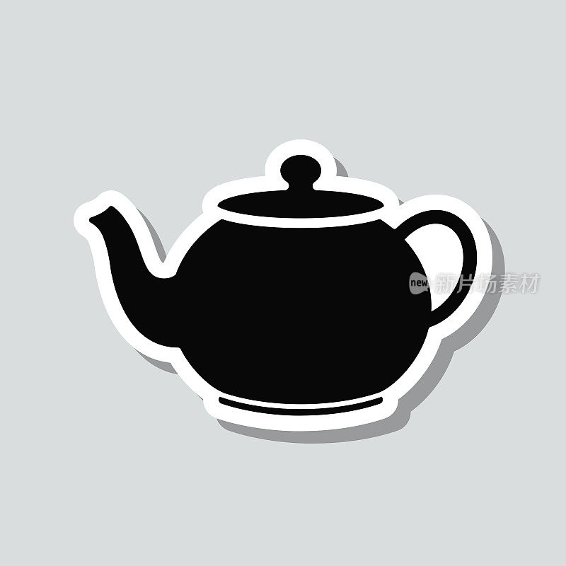 茶壶。灰色背景上的图标贴纸