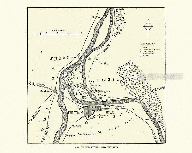 1884年喀土穆被围困时的喀土穆及其附近地区地图