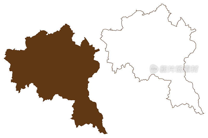 高斯勒区(德意志联邦共和国，下萨克森州农村区)地图矢量插图，潦草素描高斯勒地图
