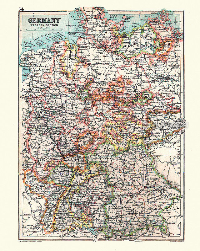 德国古董地图，西区，19世纪