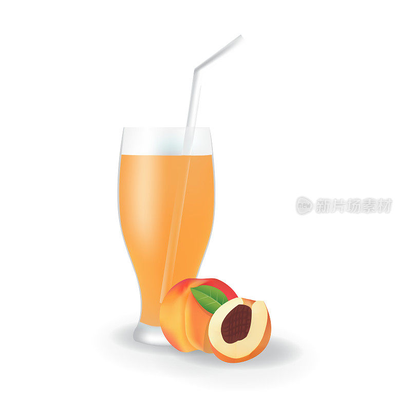 真实的水蜜桃果汁在玻璃吸管健康有机饮料插图