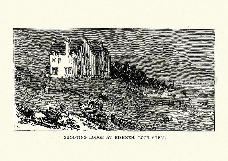射击小屋在艾什肯，壳牌湖，刘易斯岛，苏格兰，19世纪