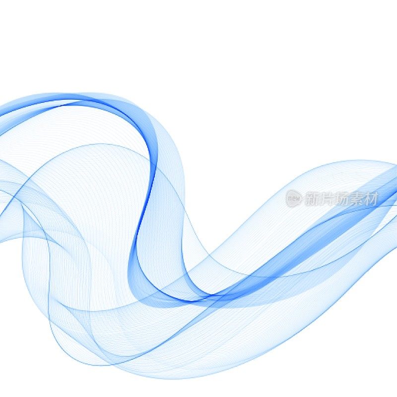 抽象矢量背景，透明波浪线，宣传册，网站，传单设计。蓝色的烟雾缭绕的浪潮。