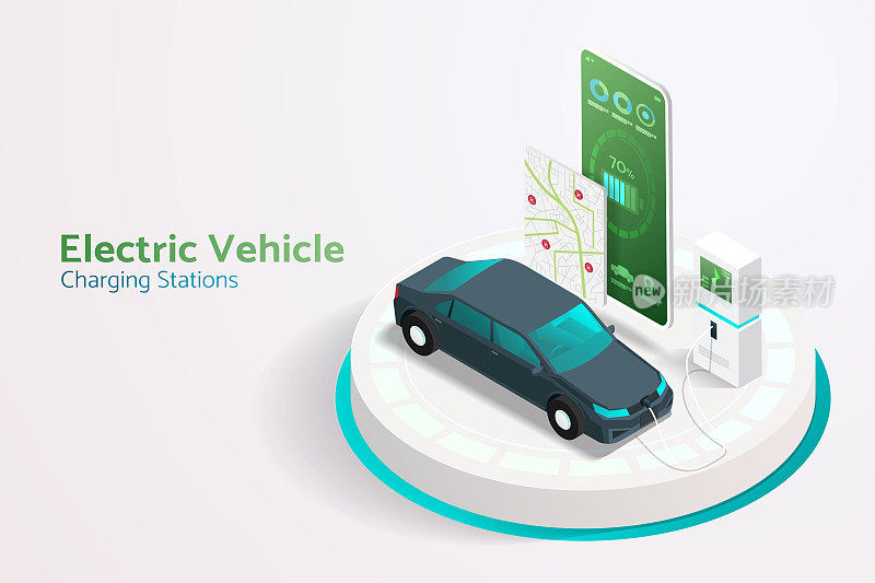 找到一个电动汽车充电站，通过智能手机应用程序为汽车充电。