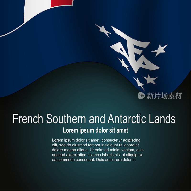 法国南部和南极大陆的旗帜在黑色背景与文字飞行