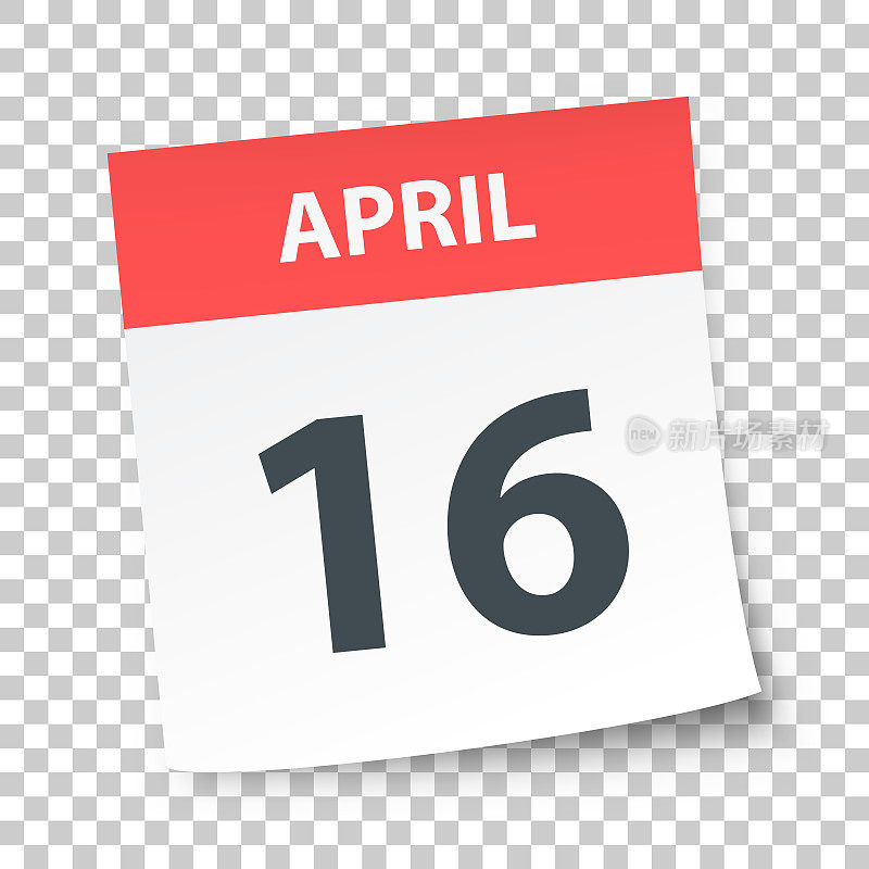 4月16日――空白背景上的每日日历