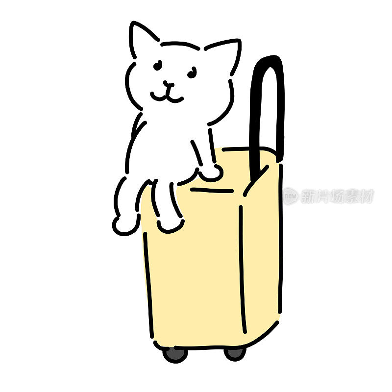 矢量插图的猫骑在一个手提箱