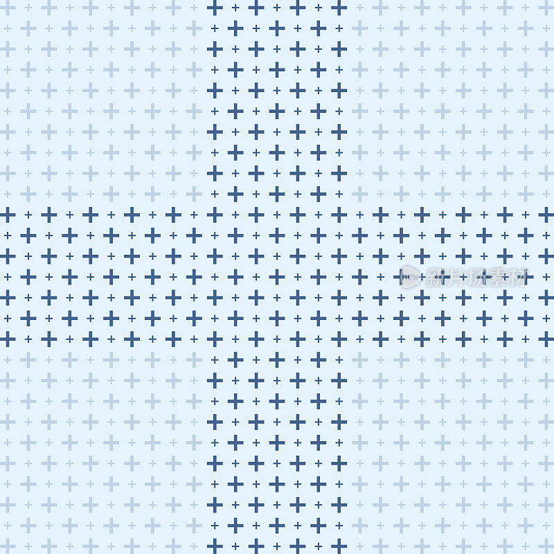加号由两种尺寸的加号组成，蓝色网格图案