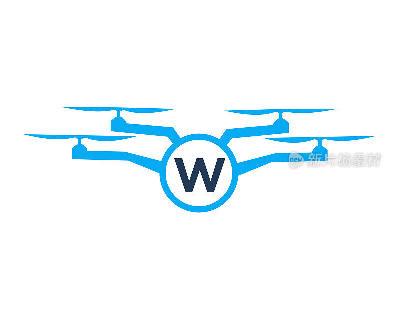 字母W概念上的无人机标志设计。摄影无人机矢量模板