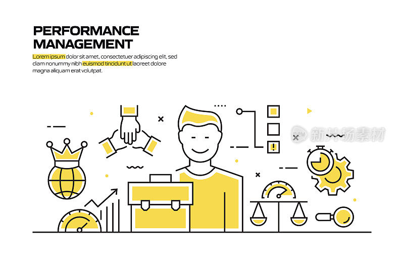 绩效管理概念，直线风格矢量插图