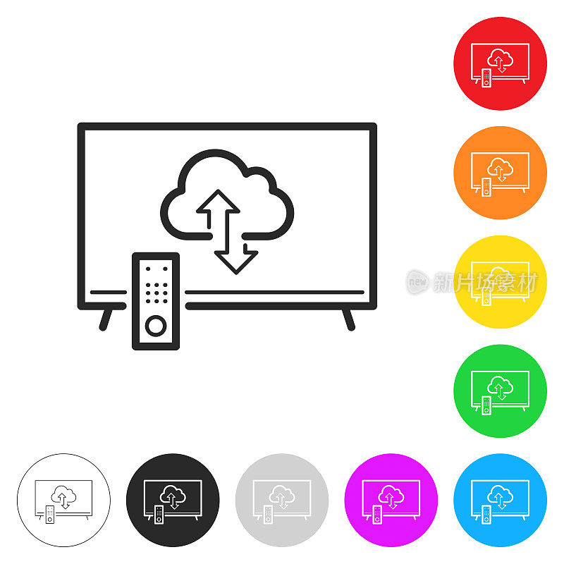 云下载和上传与电视。彩色按钮上的图标
