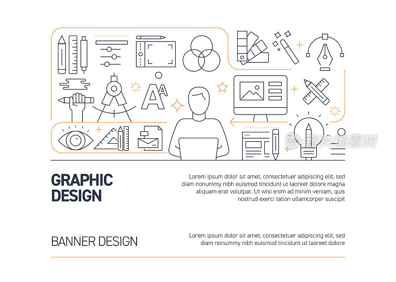 平面设计相关矢量横幅设计概念，现代线条风格与图标