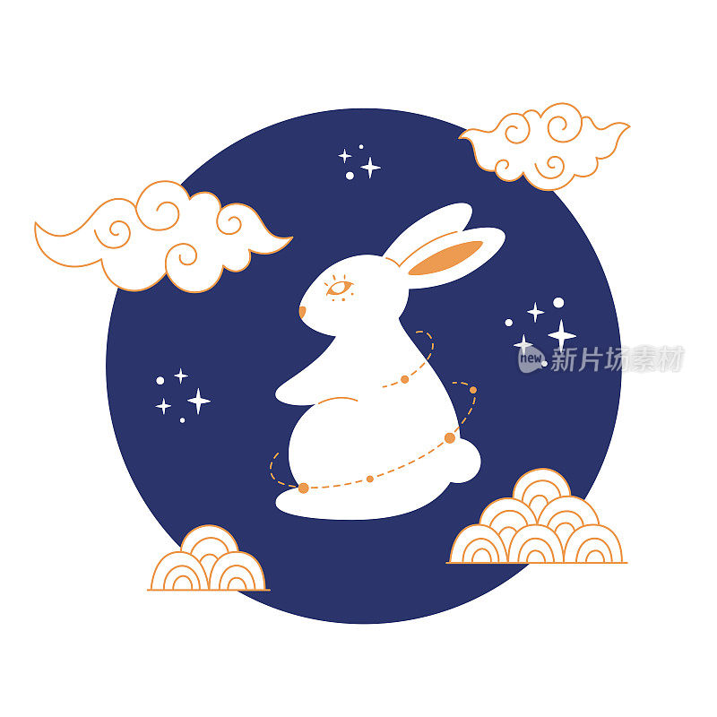 祝你新年快乐，可爱的小白兔2023。兔年。中秋节。手绘矢量插图