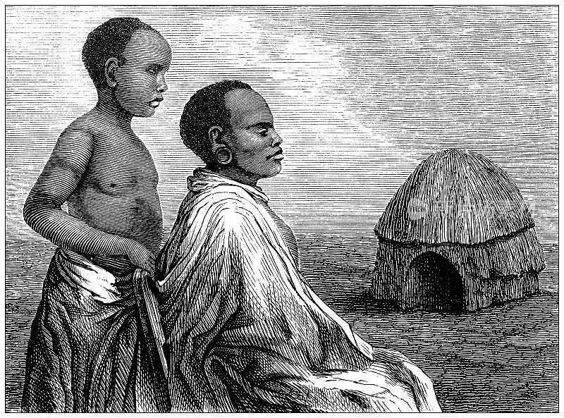 古董插图，民族志和土著文化:非洲，Makwe家族