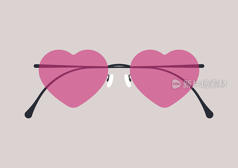 通过玫瑰色眼镜的概念，时尚的心形眼镜看世界