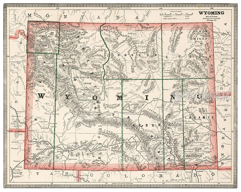 1883年的美国怀俄明州地图