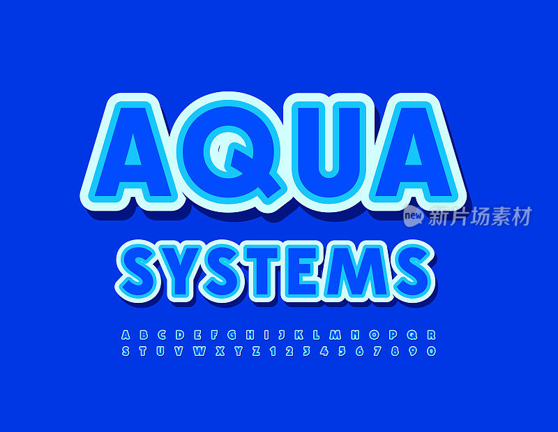 矢量蓝色标志Aqua系统与现代字母和数字设置