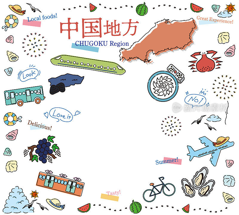 日本楚谷地区夏季美食旅游图集(线描)