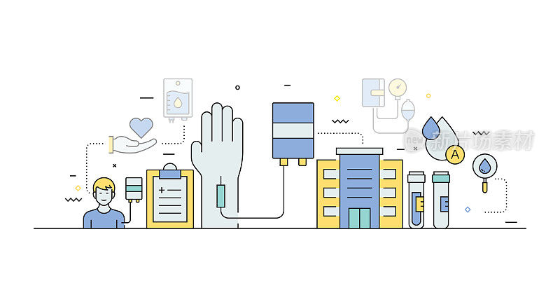献血相关的线条风格横幅设计网页，标题，宣传册，年度报告和书籍封面