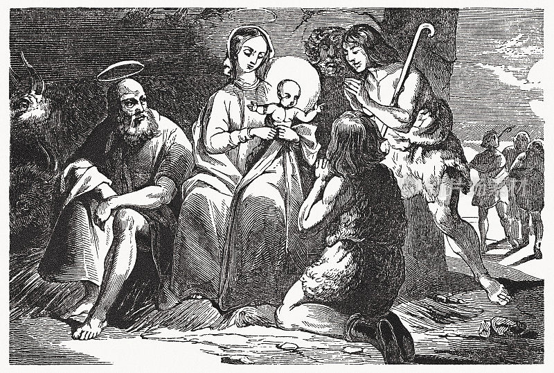 牧羊人的崇拜(路加福音2)，木版，1837年出版
