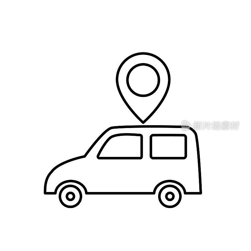 细线拼车和交通图标-地图Pin