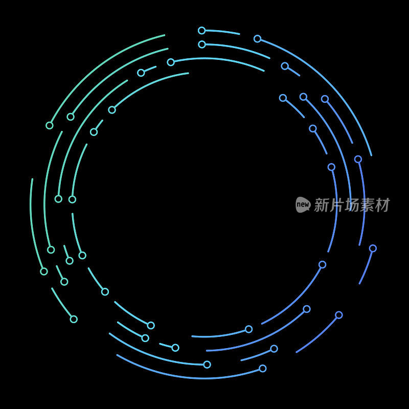 时尚的电路板圆形图案，具有颜色渐变
