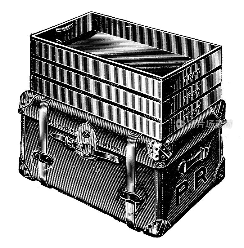 来自英国杂志的古董图片:行李箱和行李