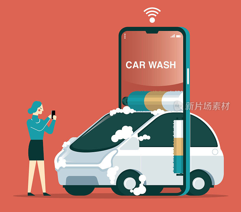 洗车服务智能手机应用程序-女商人