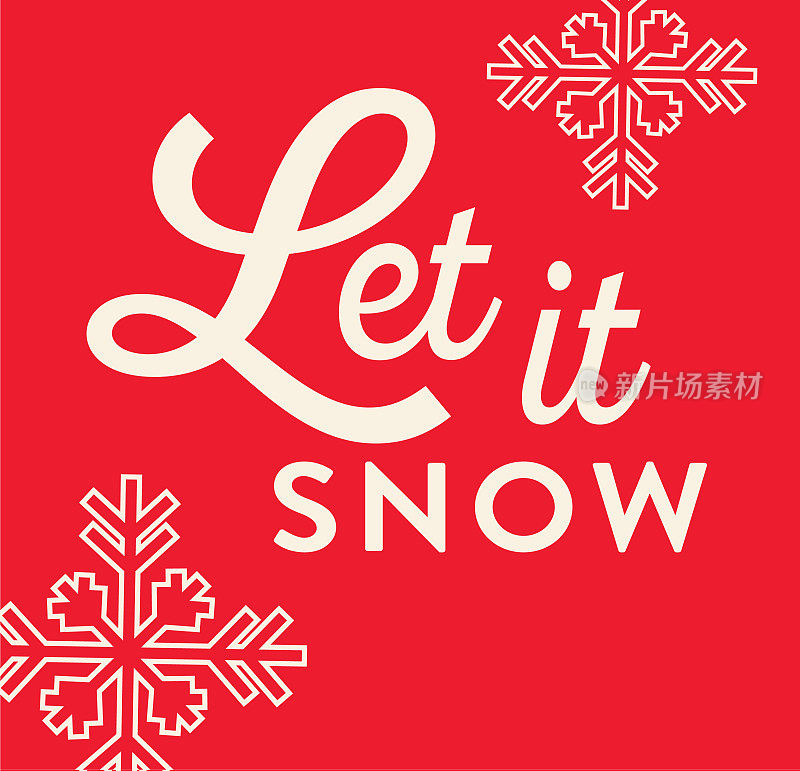 让它下雪与雪花圣诞和节日贺卡平面设计模板