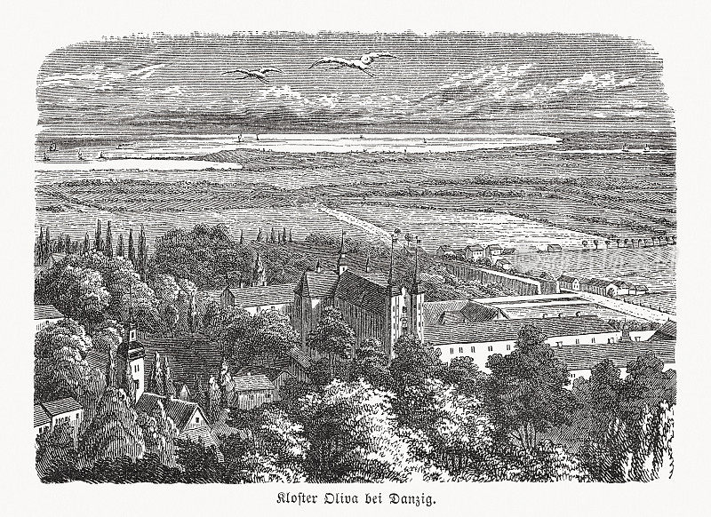 波兰格但斯克，奥利瓦修道院的史观，木刻，1869年出版