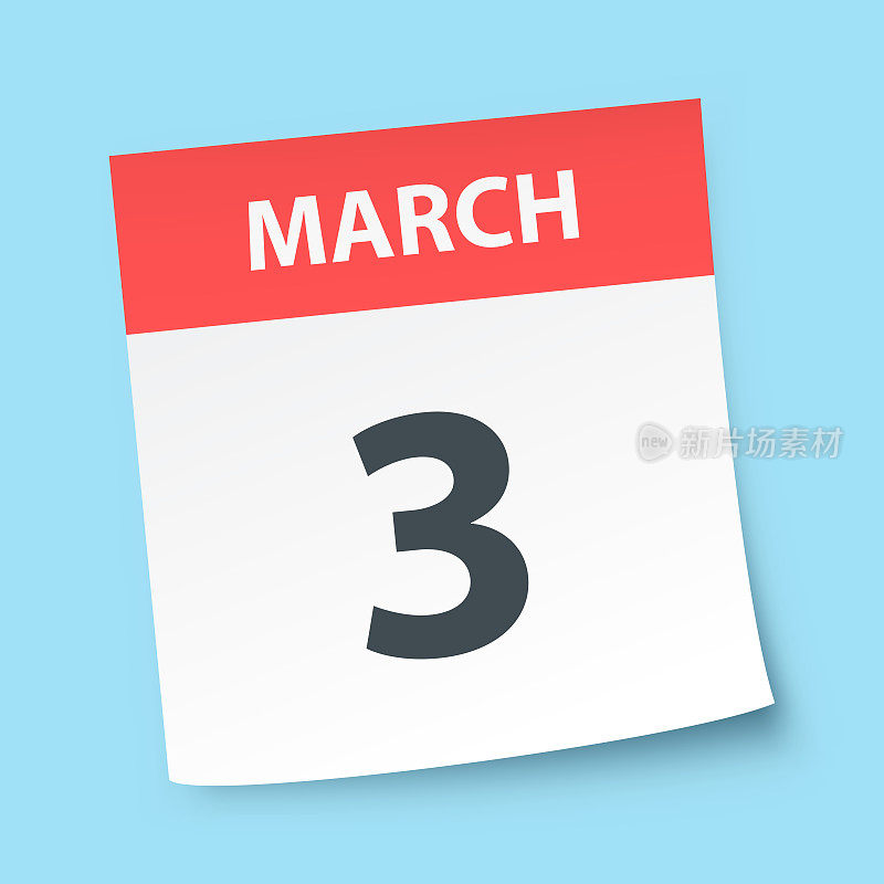 3月3日-蓝色背景的每日日历