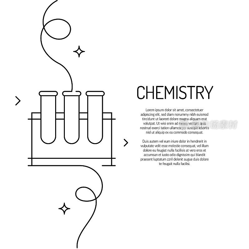 化学图标的连续线条绘制。手绘符号矢量插图。