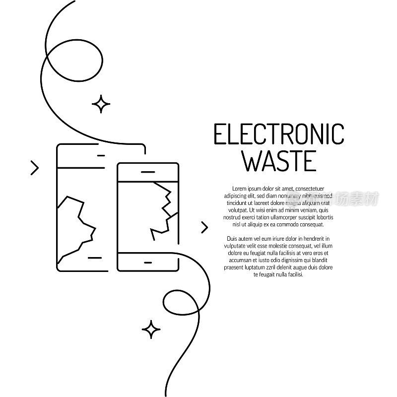 电子废物图标的连续线条绘制。手绘符号矢量插图。