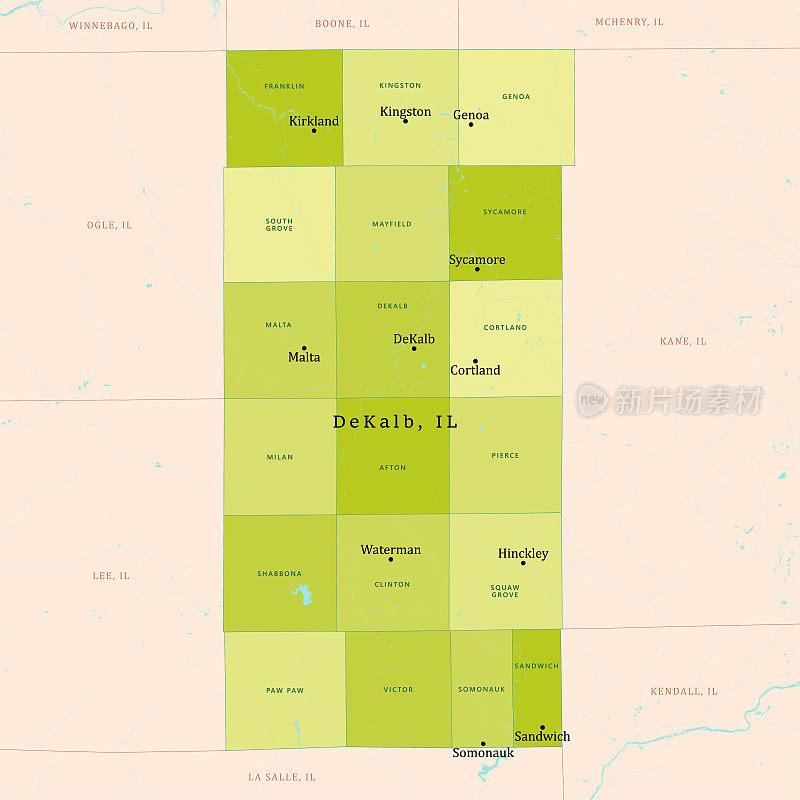 DeKalb县矢量地图绿色