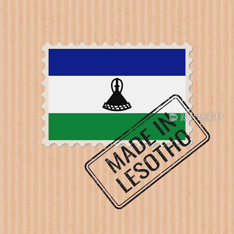 莱索托制造徽章矢量。印有莱索托国旗的贴纸。油墨印章隔离在纸张背景上。