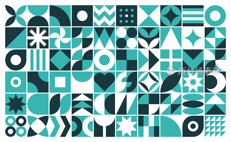 抽象几何海报-包豪斯形状风格。模式的背景。现代几何网格-矢量色彩艺术设计