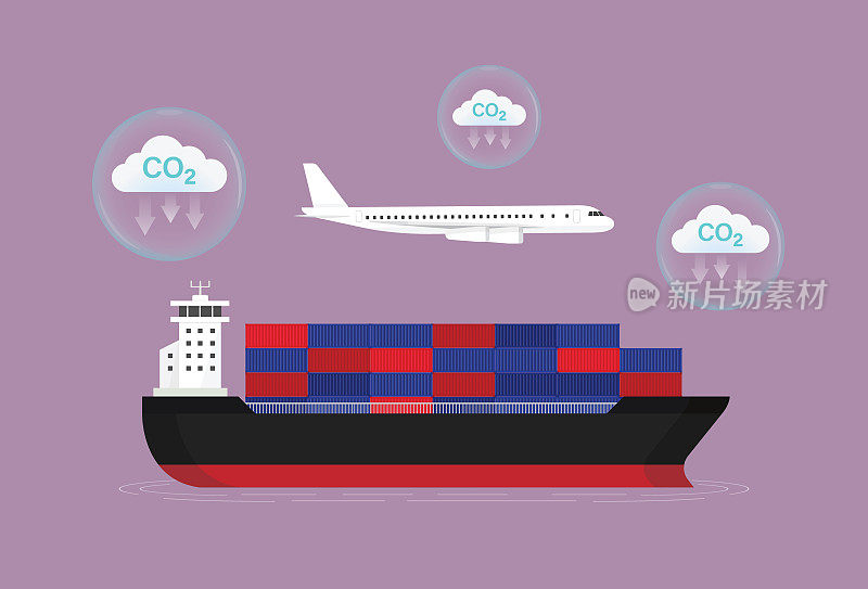 运输物流航运与二氧化碳的云图标为净零排放概念