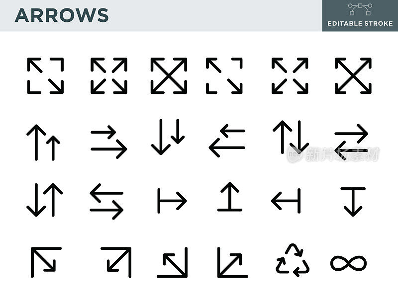 箭头细线图标集-可编辑的笔触
