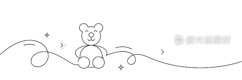 连续线绘制的泰迪熊图标。手绘符号矢量插图。