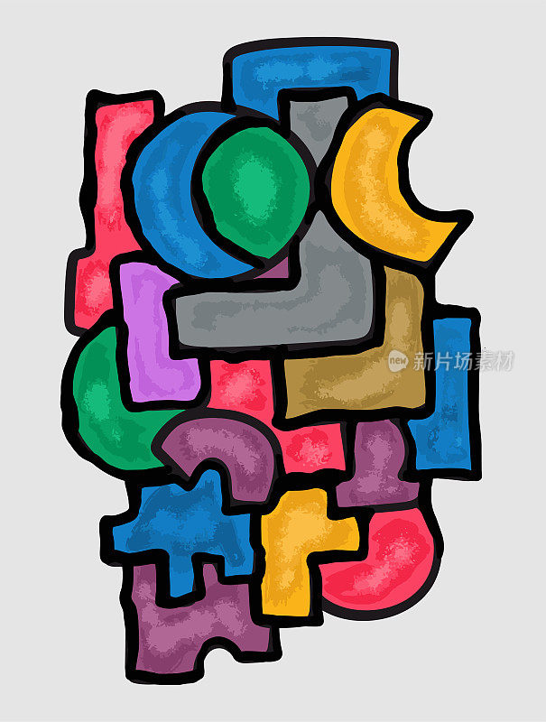 手绘彩色堆叠几何形状的抽象艺术