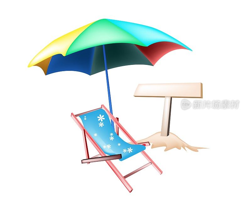 插图的沙滩椅和木制的海报