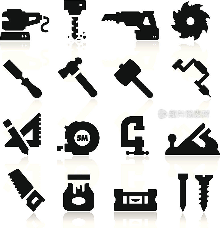 16个黑色图标描绘工具
