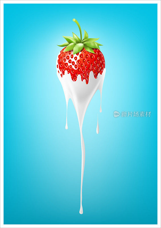 草莓酸奶和冰沙牛奶，滴概念，矢量插图