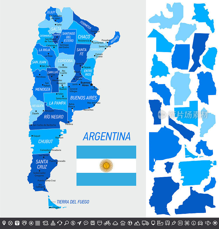 阿根廷地图与国旗，省份和导航图标