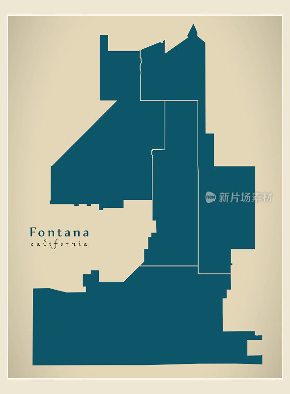 现代城市地图-丰塔纳美国加利福尼亚州城市与地区