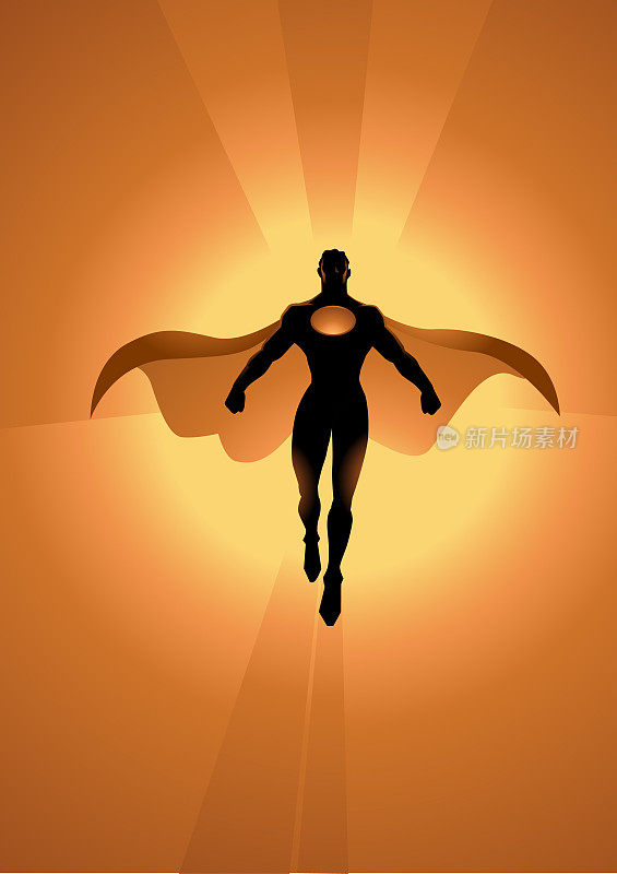 向量超级英雄漂浮在空气剪影插图