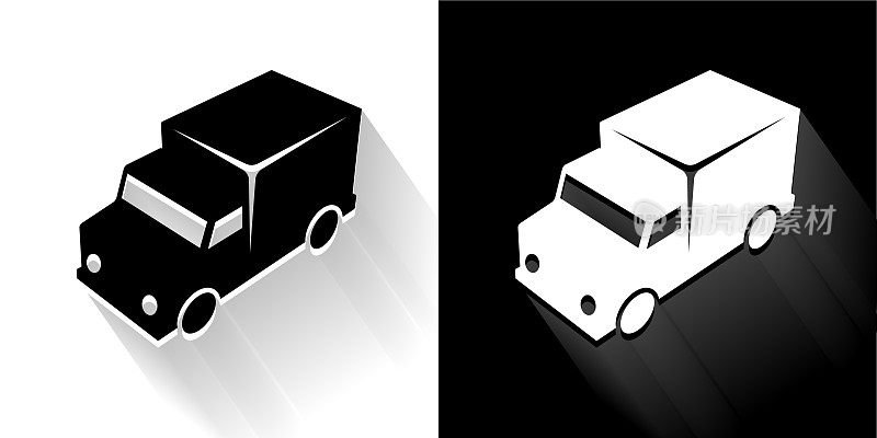 卡车旅行黑色和白色图标与长影子