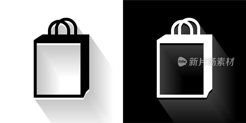 购物袋黑色和白色图标与长影子