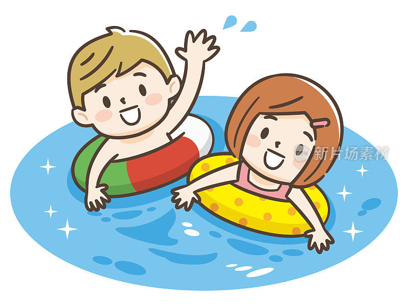 儿童漂浮在游泳池充气的矢量插图