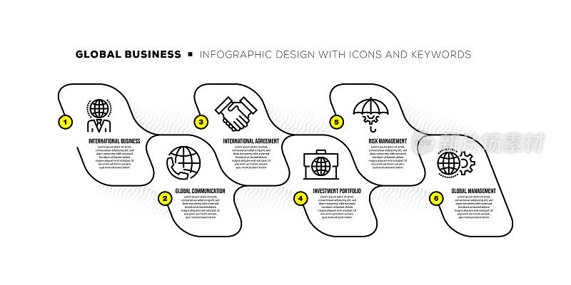 信息图设计模板与全球业务关键字和图标